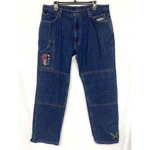 Diamond Gusset Jeans Women's Size 16 x 28 Altered ? w Beatles Dragonfly + Patch